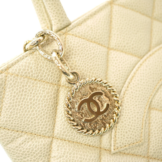 CHANEL Tote Bag Caviar skin Ivory Grey Replica Tote Women Used Authentic