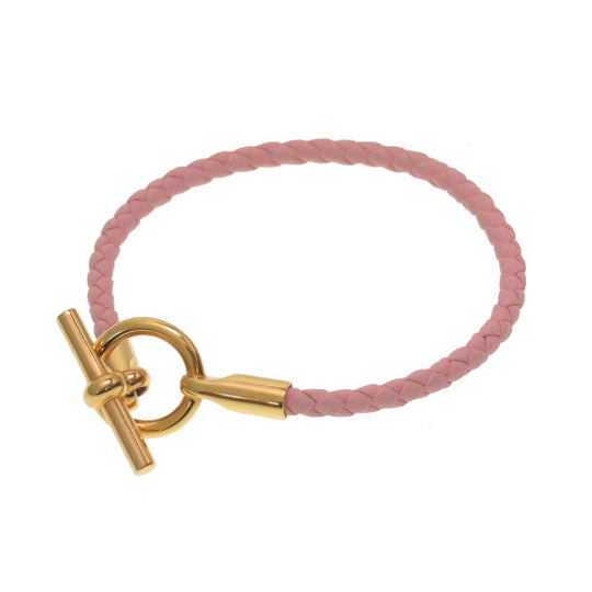 HERMES bracelet leather Rose cherry Grenan Women Used Authentic