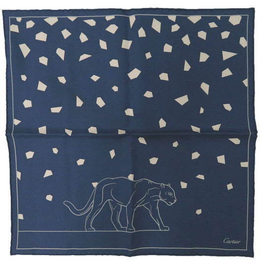 CARTIER scarf silk Navy Leopard Women Used Authentic