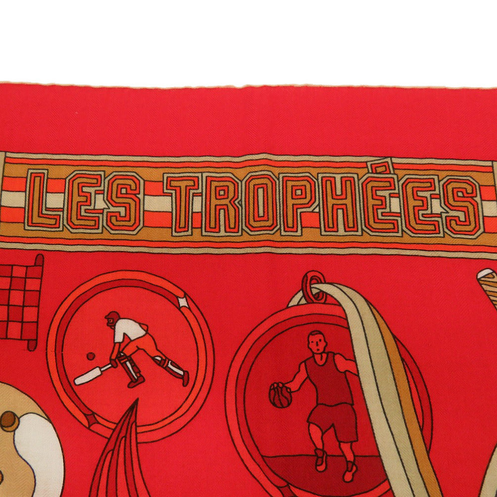 HERMES scarf Cashmere, Silk Red Carre140 LES TROPHEES Trophy Women Used Authentic