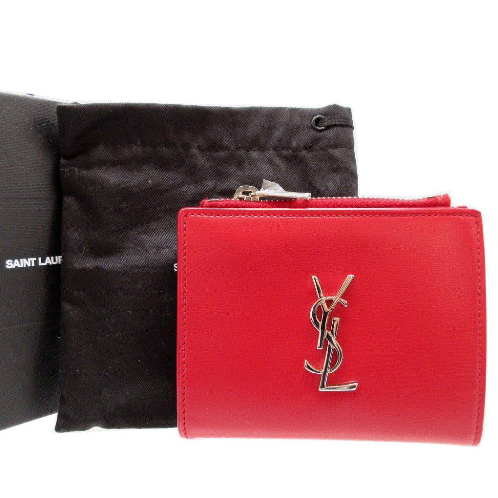 SAINT LAURENT PARIS Bifold Wallet 538683 leather Red Women Used Authentic