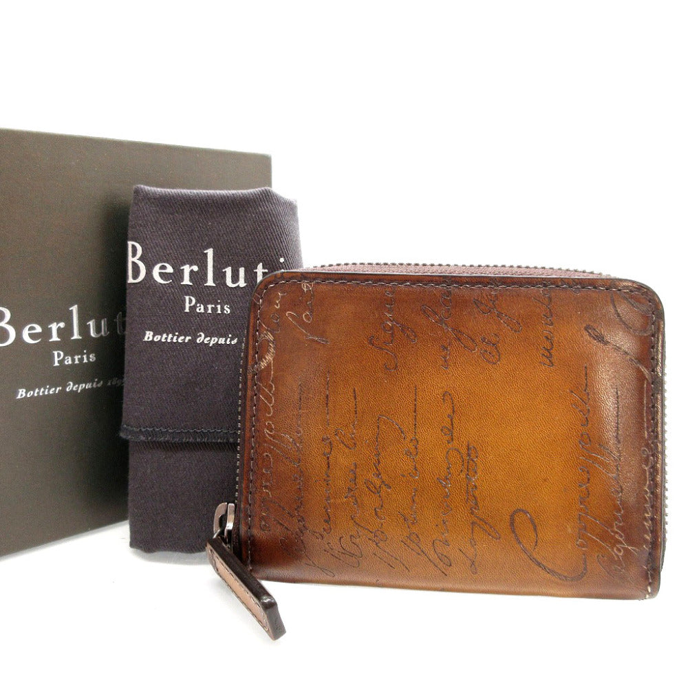 Berluti Coin case leather Brown Wapa Calligraphy unisex(Unisex) Used Authentic