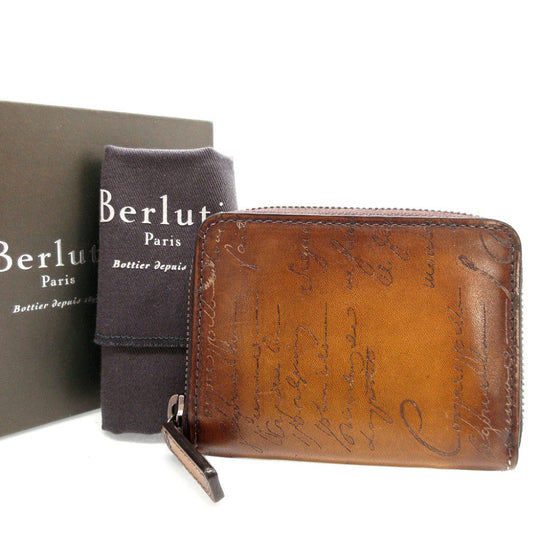 Berluti Coin case leather Brown Wapa Calligraphy unisex(Unisex) Used Authentic