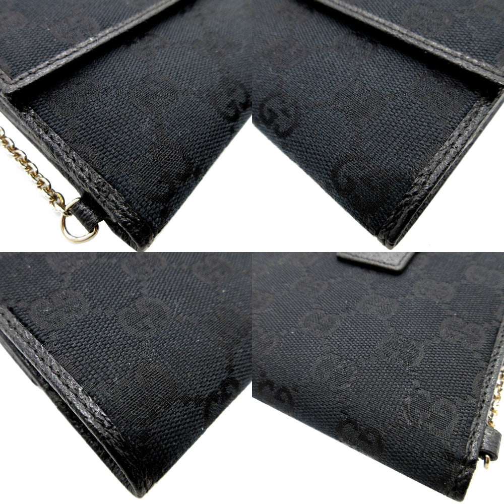 GUCCI Bifold Wallet 154182 GG canvas, leather black W Hook Wallet  Women Used Authentic