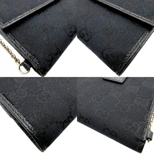 GUCCI Bifold Wallet 154182 GG canvas, leather black W Hook Wallet  Women Used Authentic