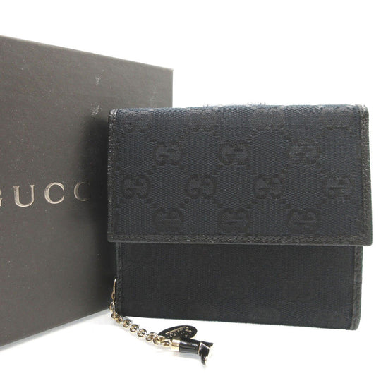 GUCCI Bifold Wallet 154182 GG canvas, leather black W Hook Wallet  Women Used Authentic
