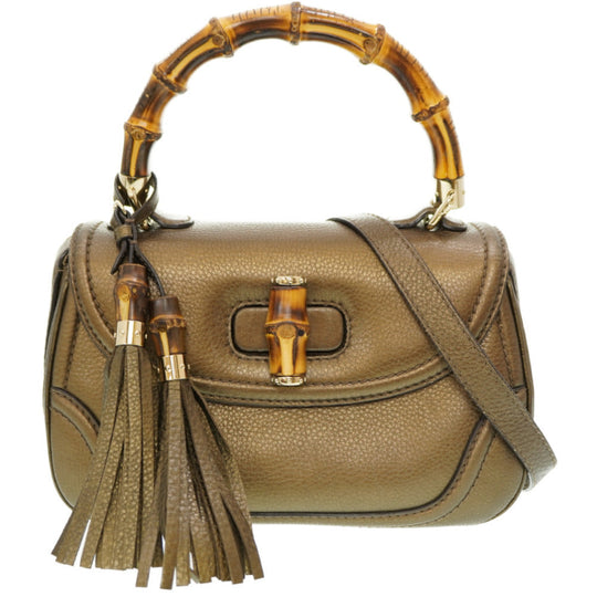 GUCCI Handbag 254884 leather gold New Bamboo Women Used Authentic