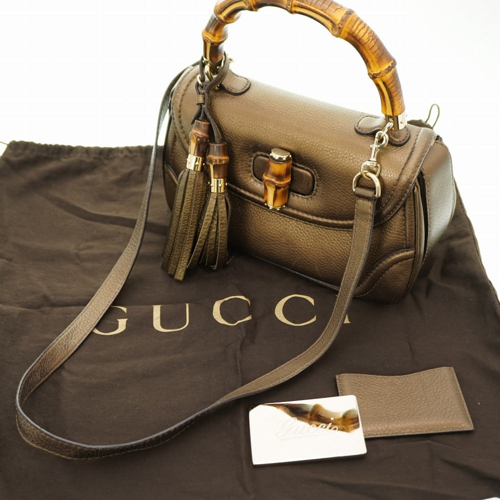GUCCI Handbag 254884 leather gold New Bamboo Women Used Authentic