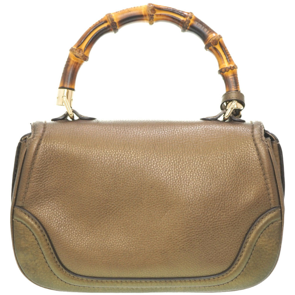 GUCCI Handbag 254884 leather gold New Bamboo Women Used Authentic