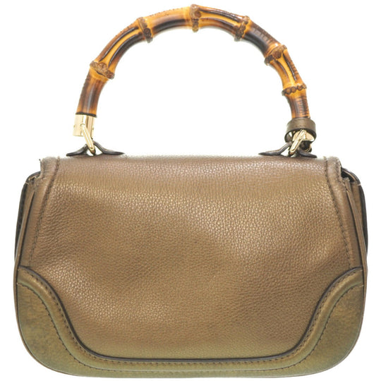 GUCCI Handbag 254884 leather gold New Bamboo Women Used Authentic