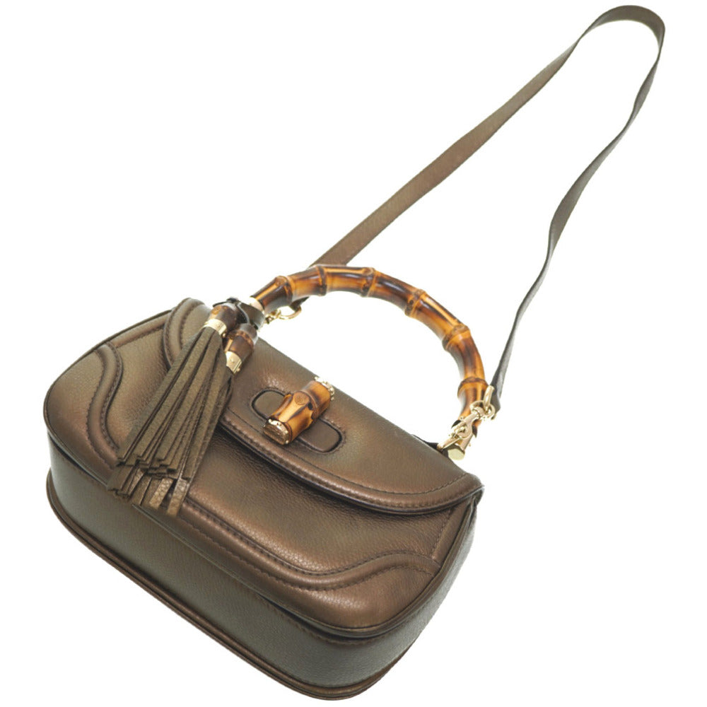 GUCCI Handbag 254884 leather gold New Bamboo Women Used Authentic
