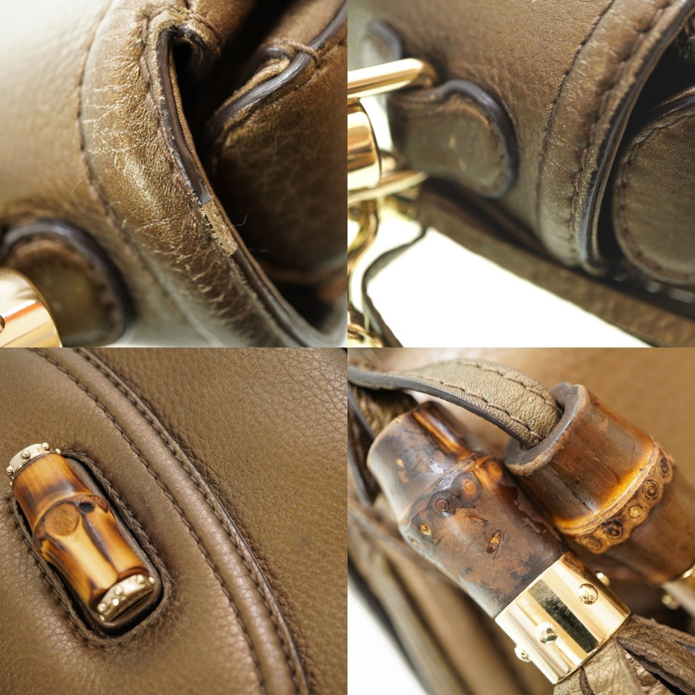 GUCCI Handbag 254884 leather gold New Bamboo Women Used Authentic