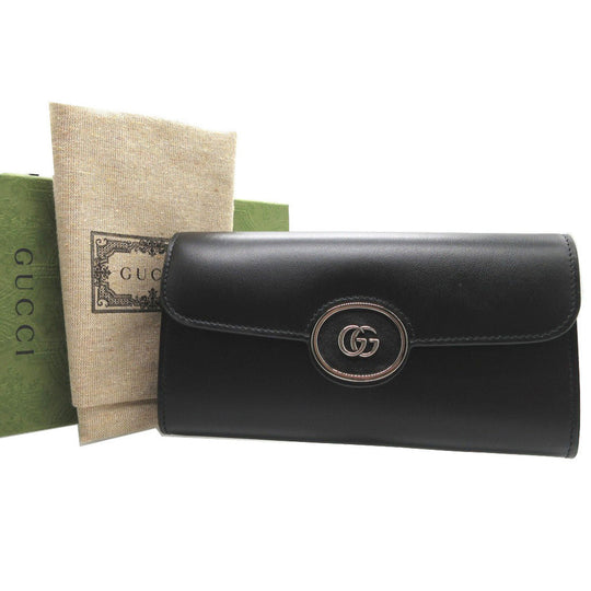 GUCCI Long Wallet Purse 762167 leather black Two fold mini john double Women(Unisex) Used Authentic