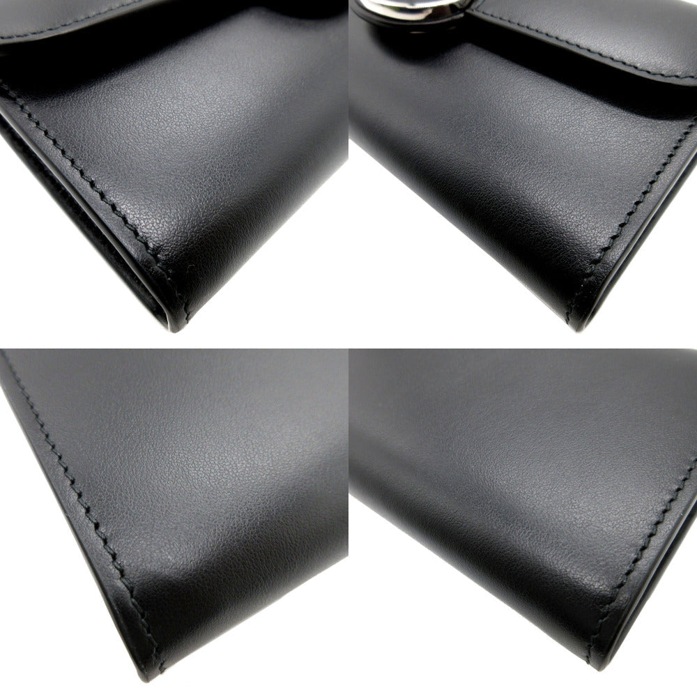 GUCCI Long Wallet Purse 762167 leather black Two fold mini john double Women(Unisex) Used Authentic