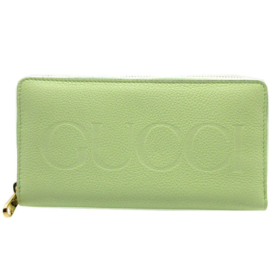 GUCCI Long Wallet Purse 658691 leather Light green Zip Around logo Women Used Authentic