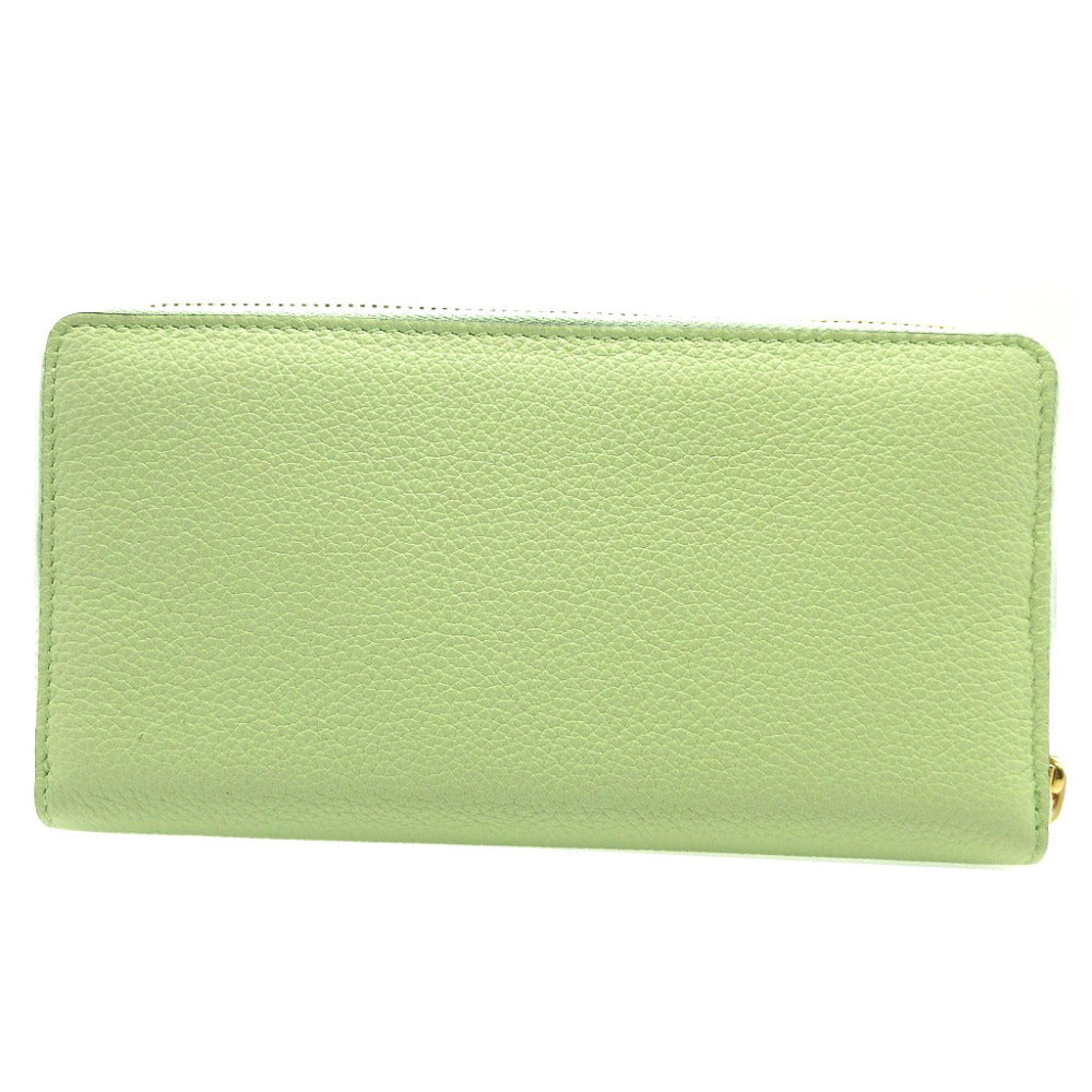 GUCCI Long Wallet Purse 658691 leather Light green Zip Around logo Women Used Authentic