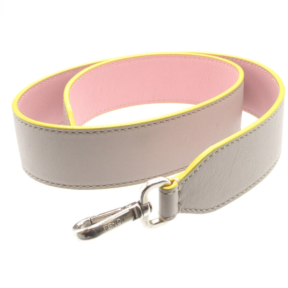 FENDI Shoulder strap leather gray unisex(Unisex) Used Authentic