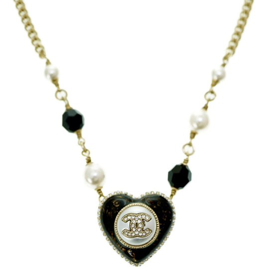 CHANEL Necklace B22 B Faux pearl, metal gold COCO Mark Faux Pearl Heart Necklace Women Used Authentic