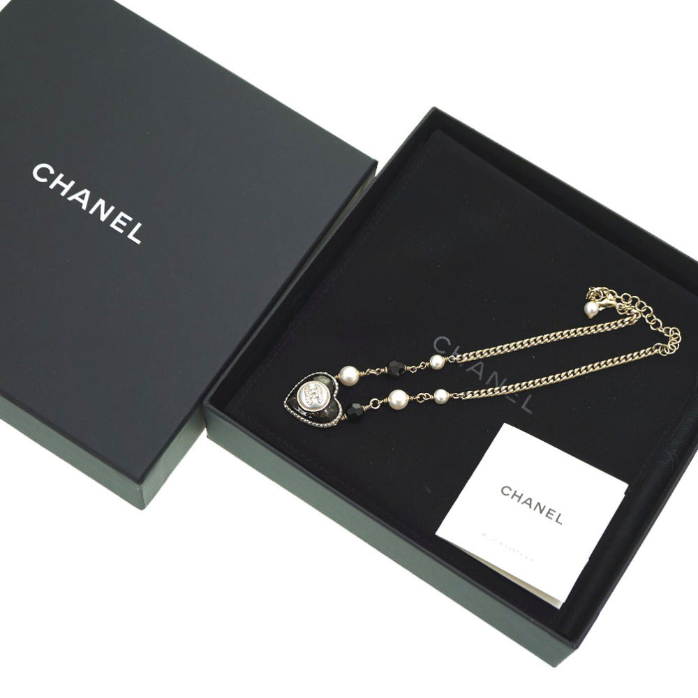 CHANEL Necklace B22 B Faux pearl, metal gold COCO Mark Faux Pearl Heart Necklace Women Used Authentic