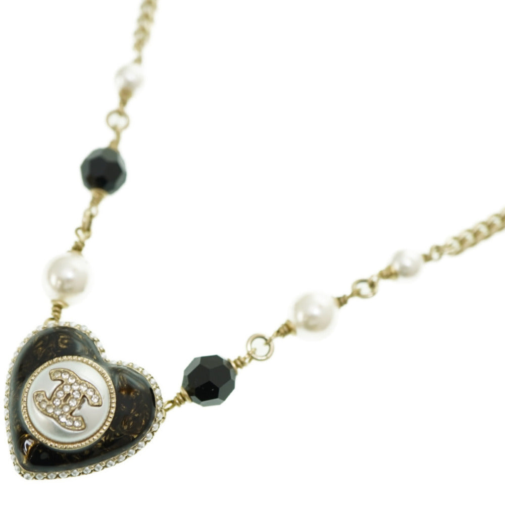 CHANEL Necklace B22 B Faux pearl, metal gold COCO Mark Faux Pearl Heart Necklace Women Used Authentic