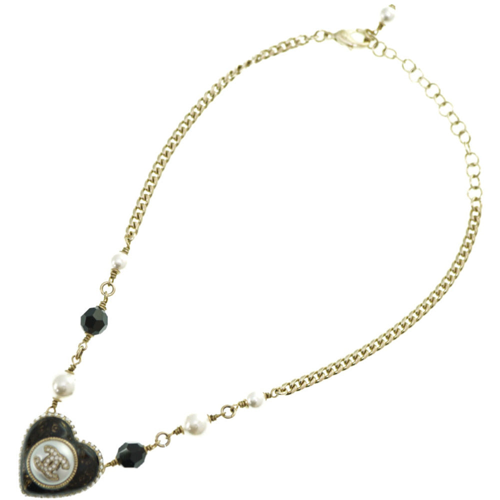 CHANEL Necklace B22 B Faux pearl, metal gold COCO Mark Faux Pearl Heart Necklace Women Used Authentic