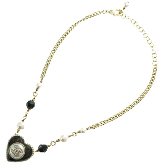 CHANEL Necklace B22 B Faux pearl, metal gold COCO Mark Faux Pearl Heart Necklace Women Used Authentic