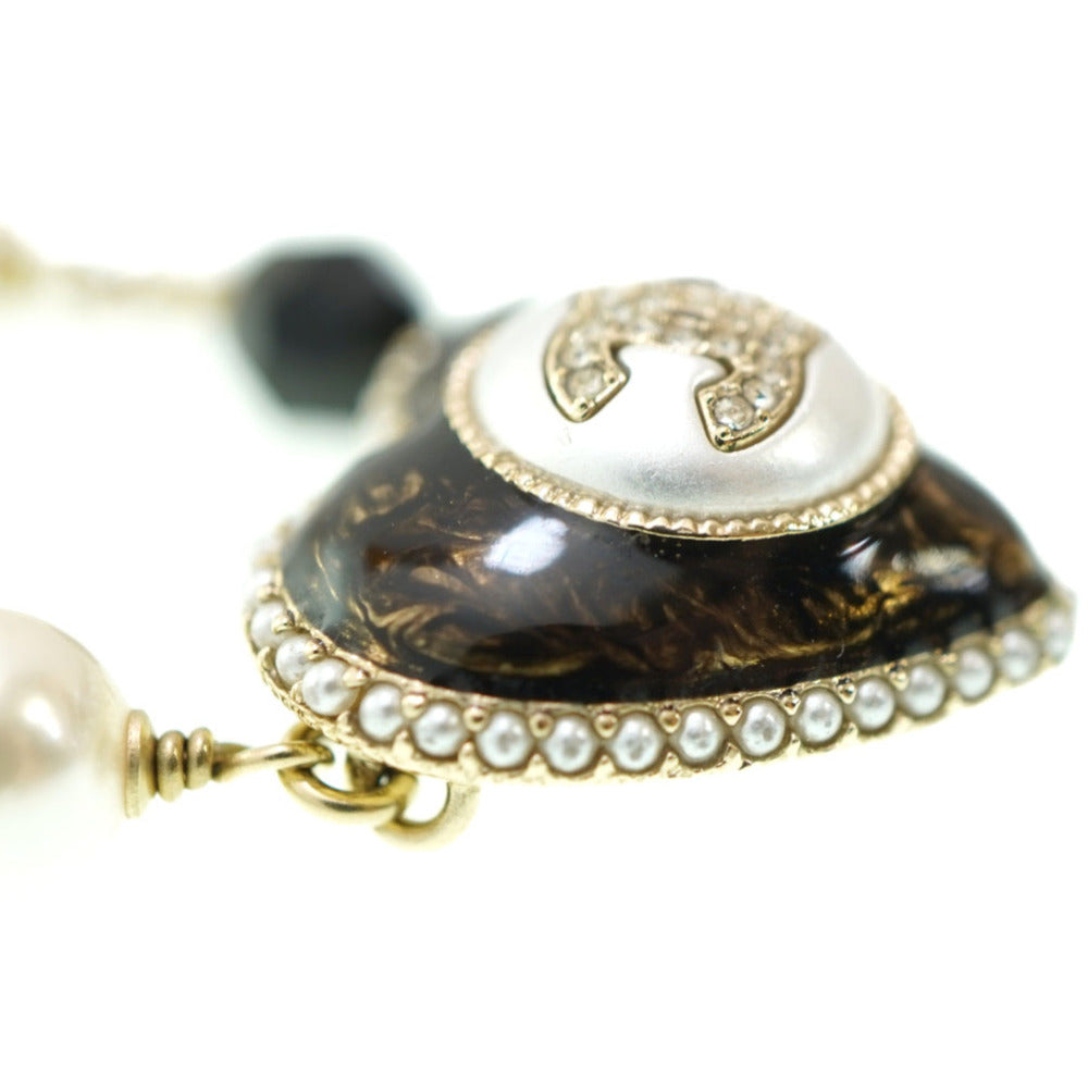 CHANEL Necklace B22 B Faux pearl, metal gold COCO Mark Faux Pearl Heart Necklace Women Used Authentic
