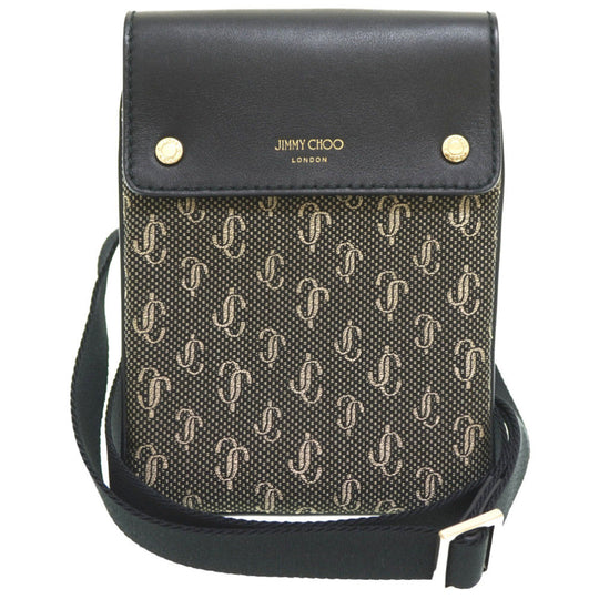 JIMMY CHOO Shoulder Bag Canvas, Leather black KIMI Messenger Women Used Authentic