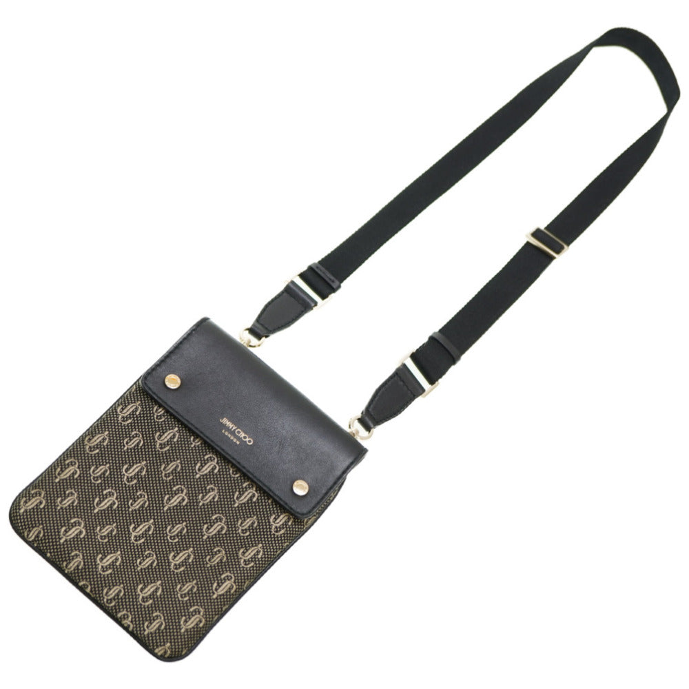 JIMMY CHOO Shoulder Bag Canvas, Leather black KIMI Messenger Women Used Authentic