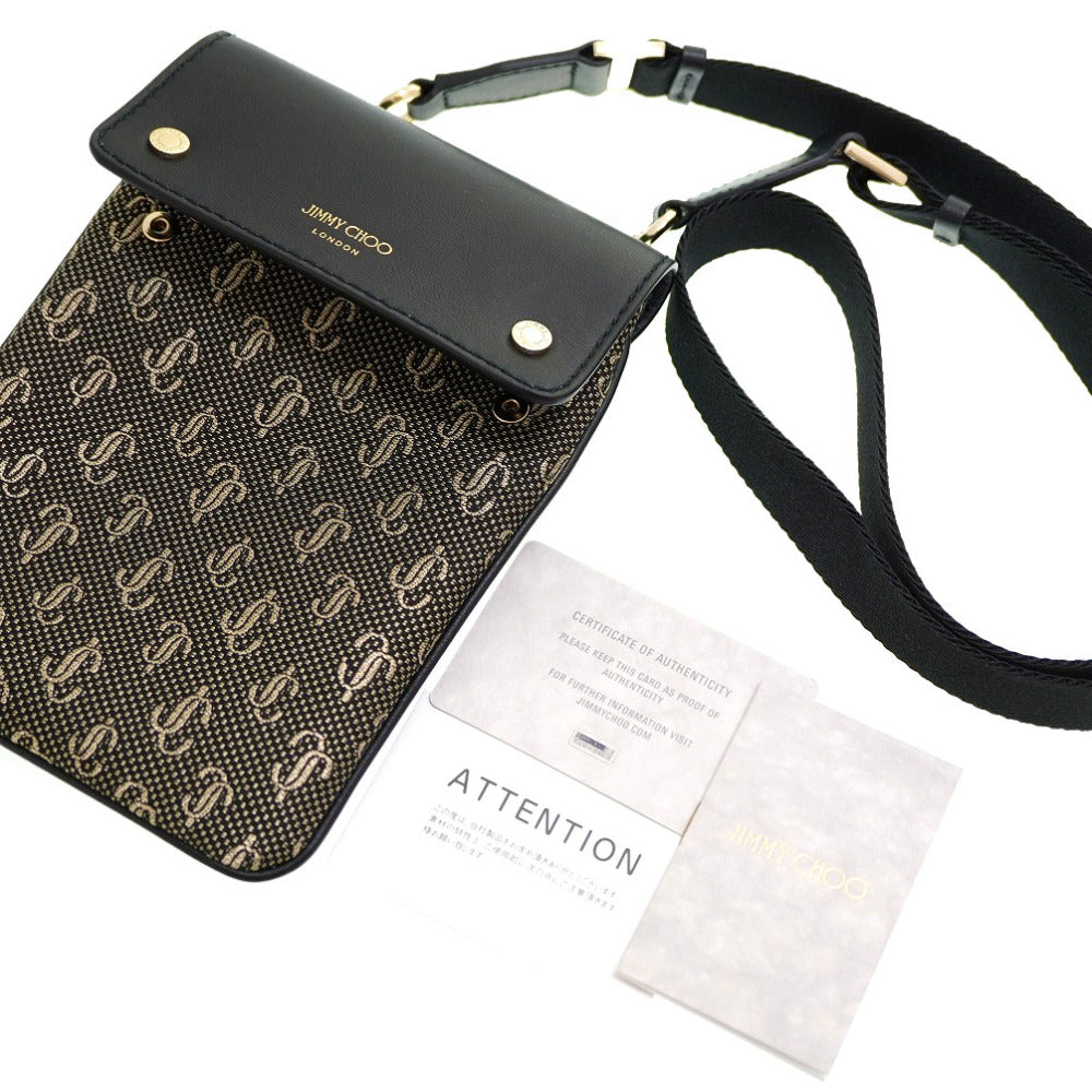 JIMMY CHOO Shoulder Bag Canvas, Leather black KIMI Messenger Women Used Authentic