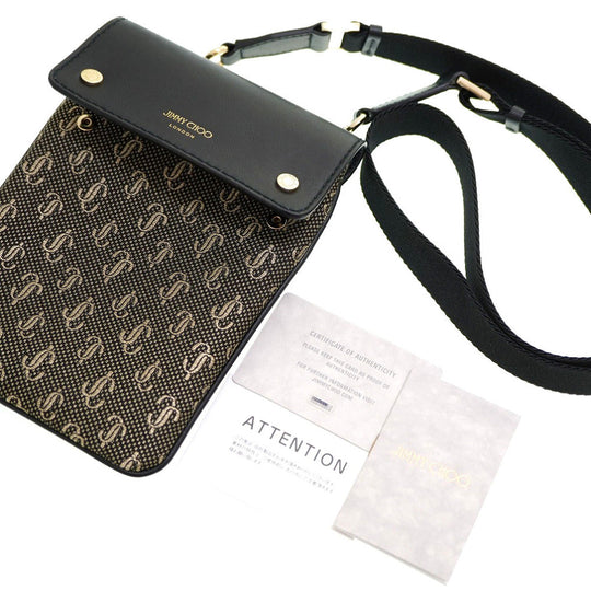 JIMMY CHOO Shoulder Bag Canvas, Leather black KIMI Messenger Women Used Authentic