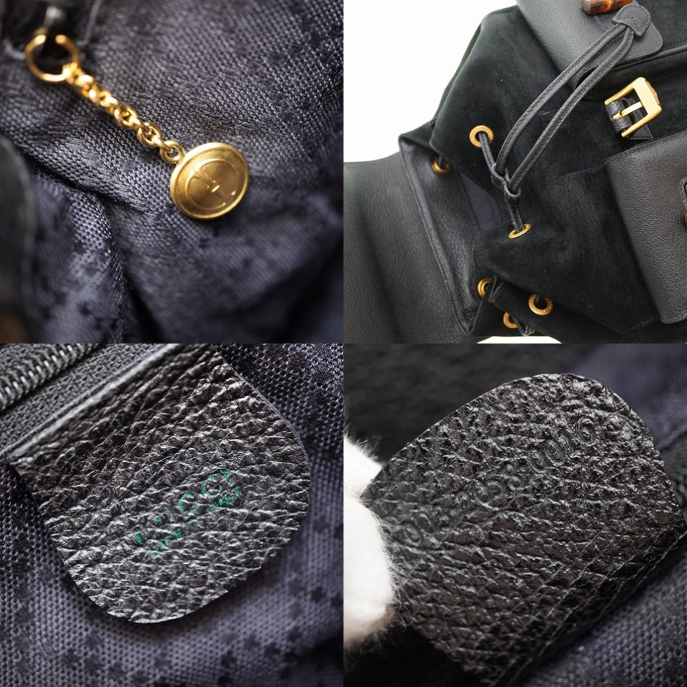 GUCCI Backpack Suede black Bamboo Women Used Authentic