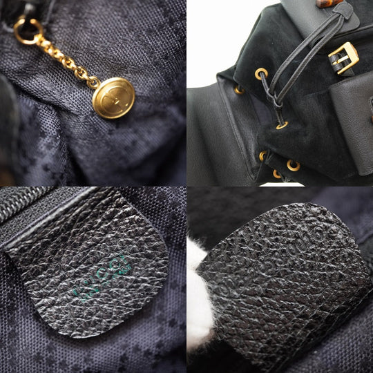 GUCCI Backpack Suede black Bamboo Women Used Authentic
