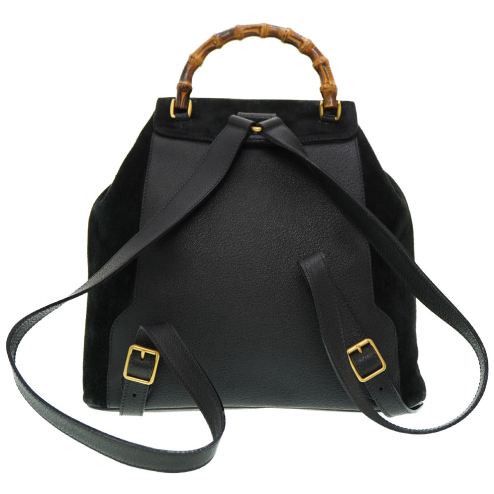 GUCCI Backpack Suede black Bamboo Women Used Authentic
