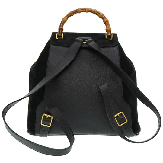 GUCCI Backpack Suede black Bamboo Women Used Authentic