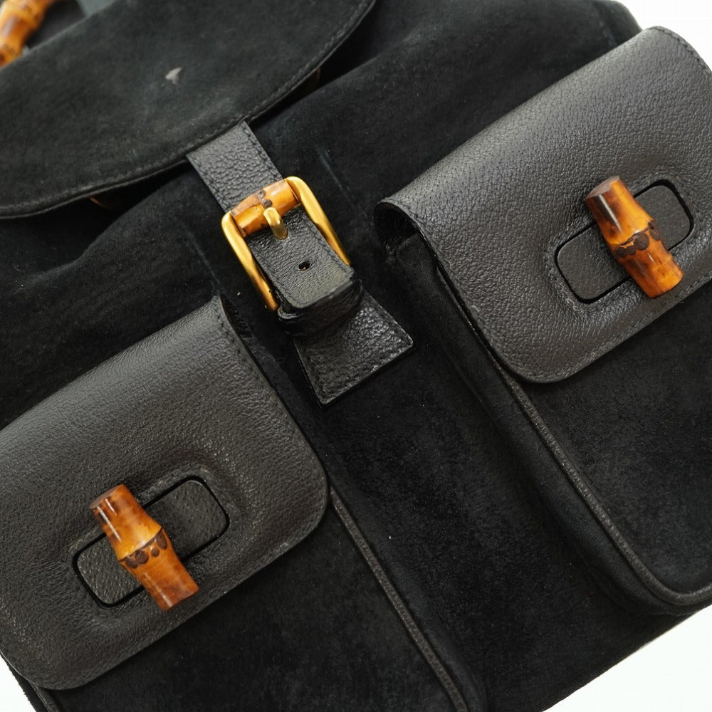 GUCCI Backpack Suede black Bamboo Women Used Authentic