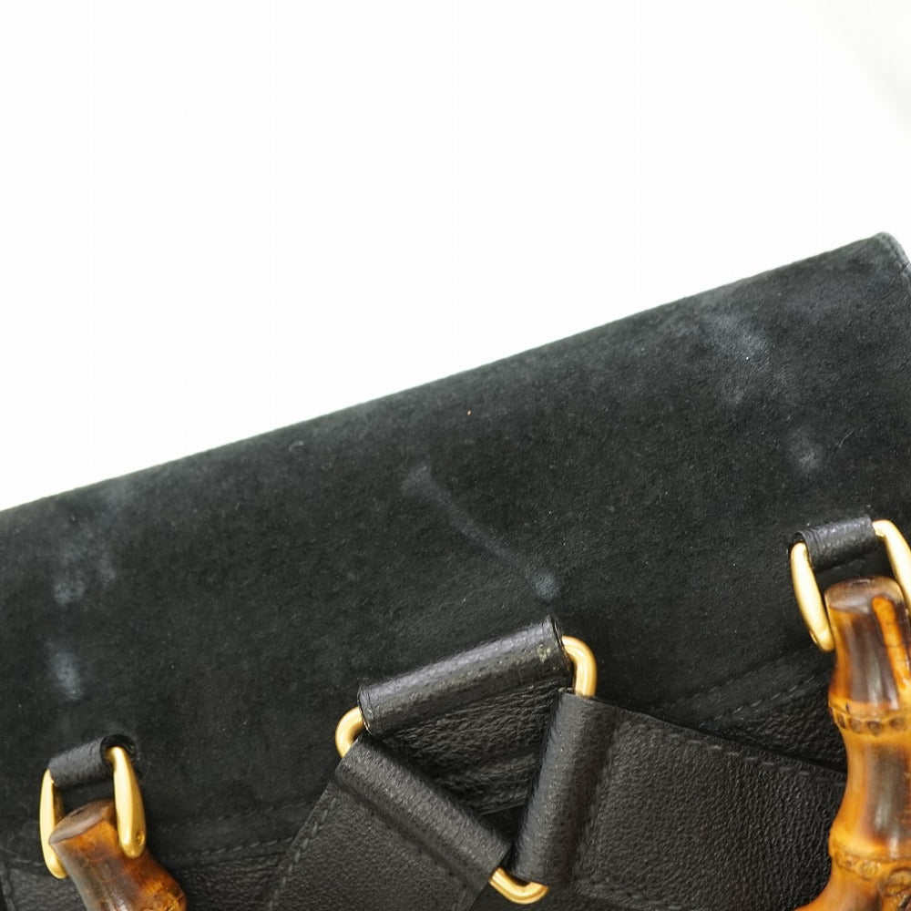 GUCCI Backpack Suede black Bamboo Women Used Authentic