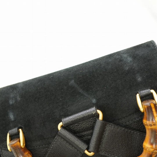 GUCCI Backpack Suede black Bamboo Women Used Authentic
