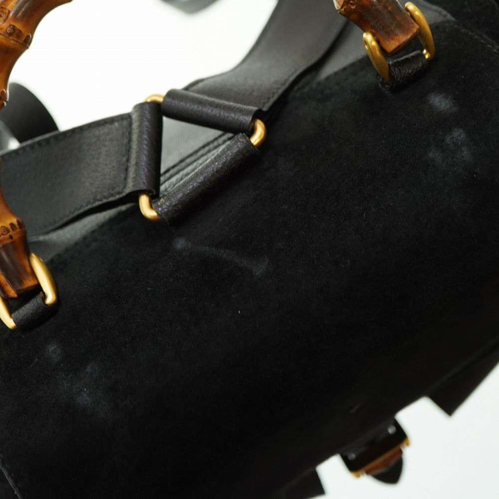 GUCCI Backpack Suede black Bamboo Women Used Authentic