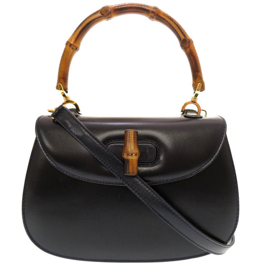 GUCCI Handbag 000 2046 0188 Bamboo, Leather Navy Women Used Authentic