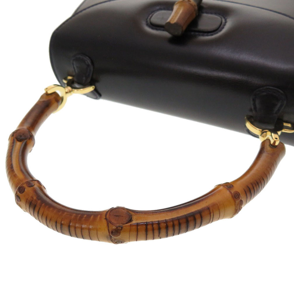 GUCCI Handbag 000 2046 0188 Bamboo, Leather Navy Women Used Authentic
