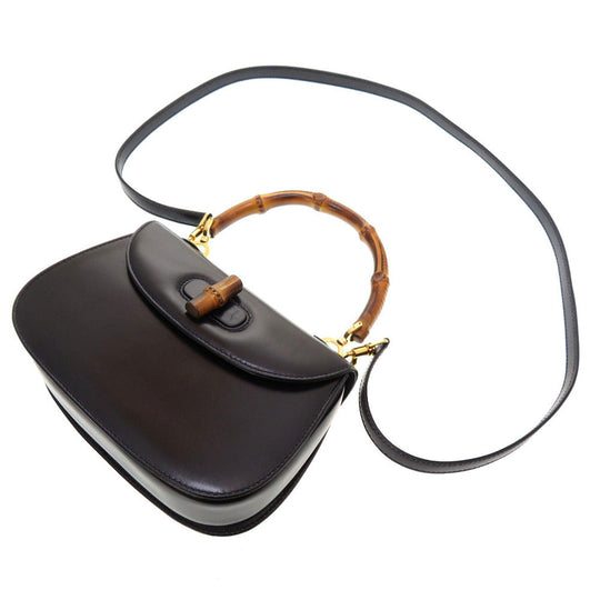 GUCCI Handbag 000 2046 0188 Bamboo, Leather Navy Women Used Authentic
