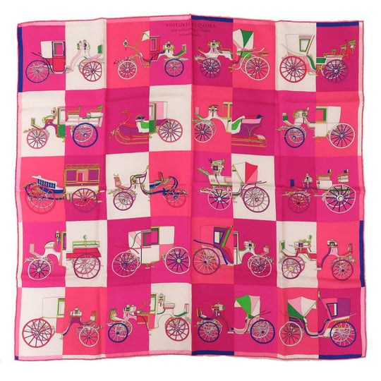 HERMES scarf silk pink Carre90 VOITURES EXQUISES Exquisite carriage Women Used Authentic