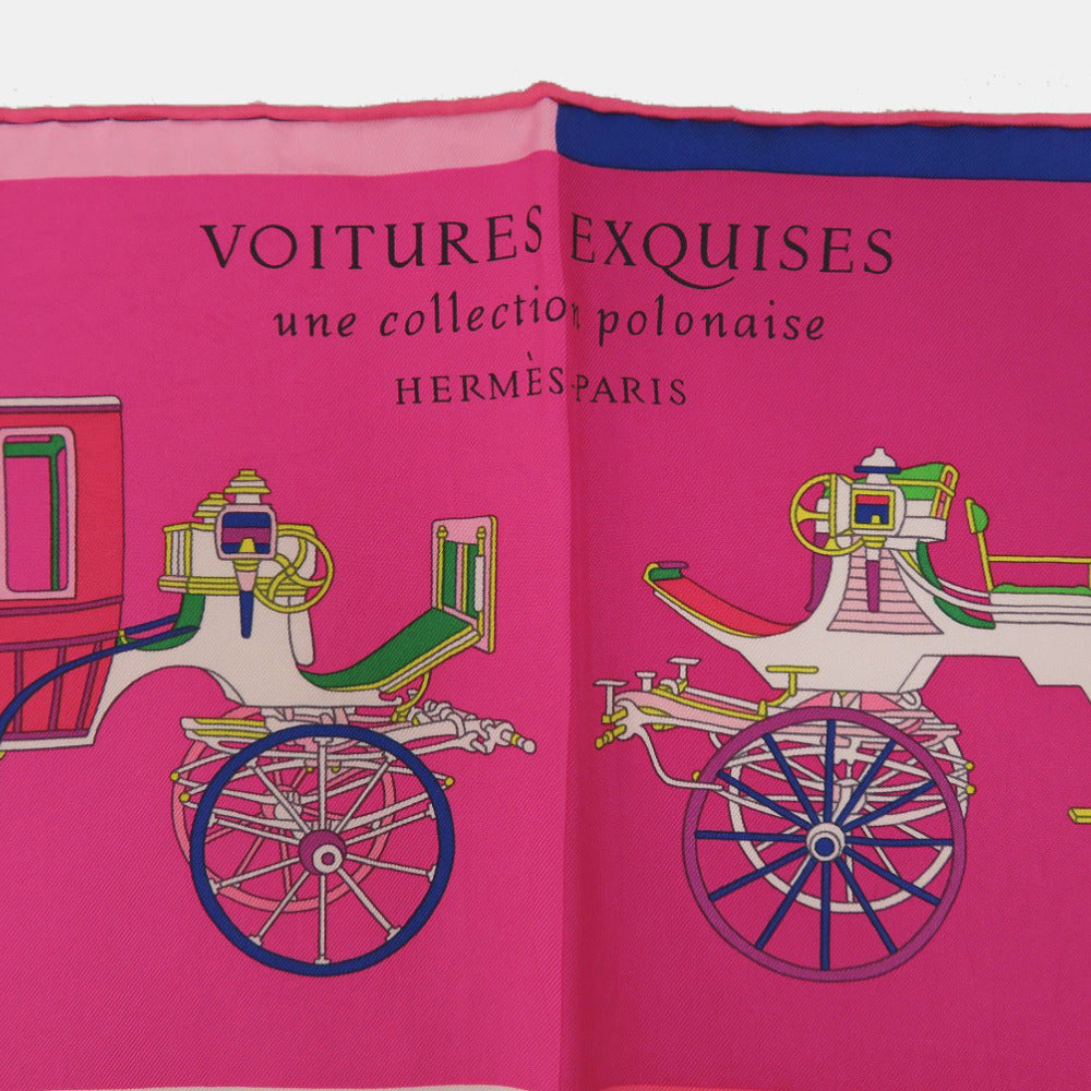 HERMES scarf silk pink Carre90 VOITURES EXQUISES Exquisite carriage Women Used Authentic