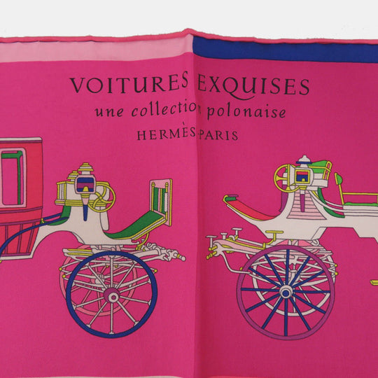 HERMES scarf silk pink Carre90 VOITURES EXQUISES Exquisite carriage Women Used Authentic