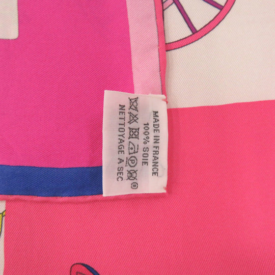 HERMES scarf silk pink Carre90 VOITURES EXQUISES Exquisite carriage Women Used Authentic