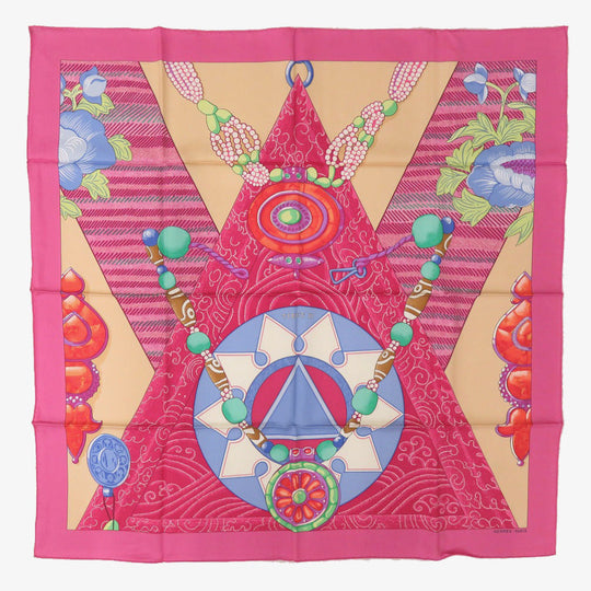 HERMES scarf silk pink Carre90 TIBET 2 Tibet 2 Women Used Authentic