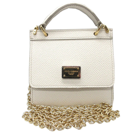 DOLCE&GABBANA Coin case leather white Chain wallet Sicily Women Used Authentic