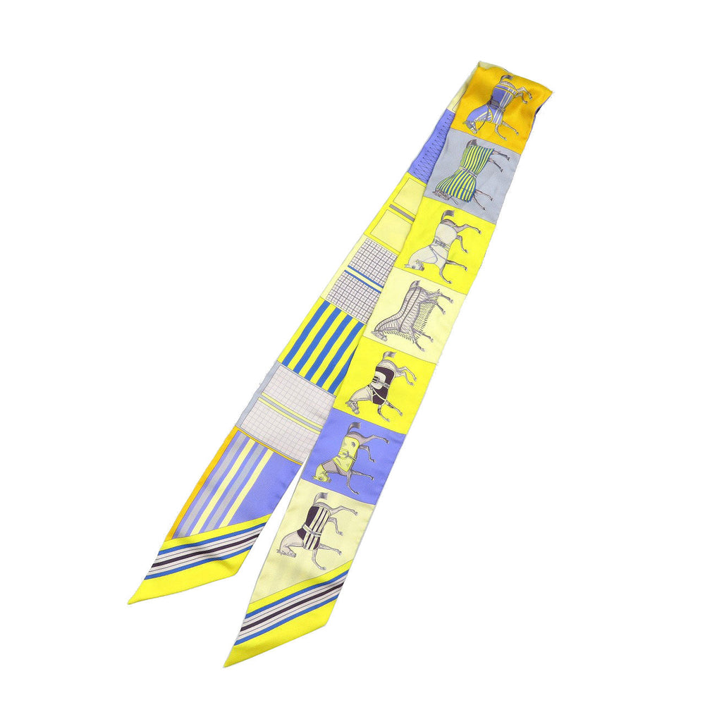 HERMES scarf silk yellow Twilly Women Used Authentic