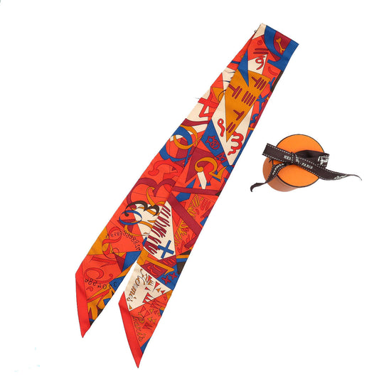 HERMES scarf silk Rouge Twilly Women Used Authentic